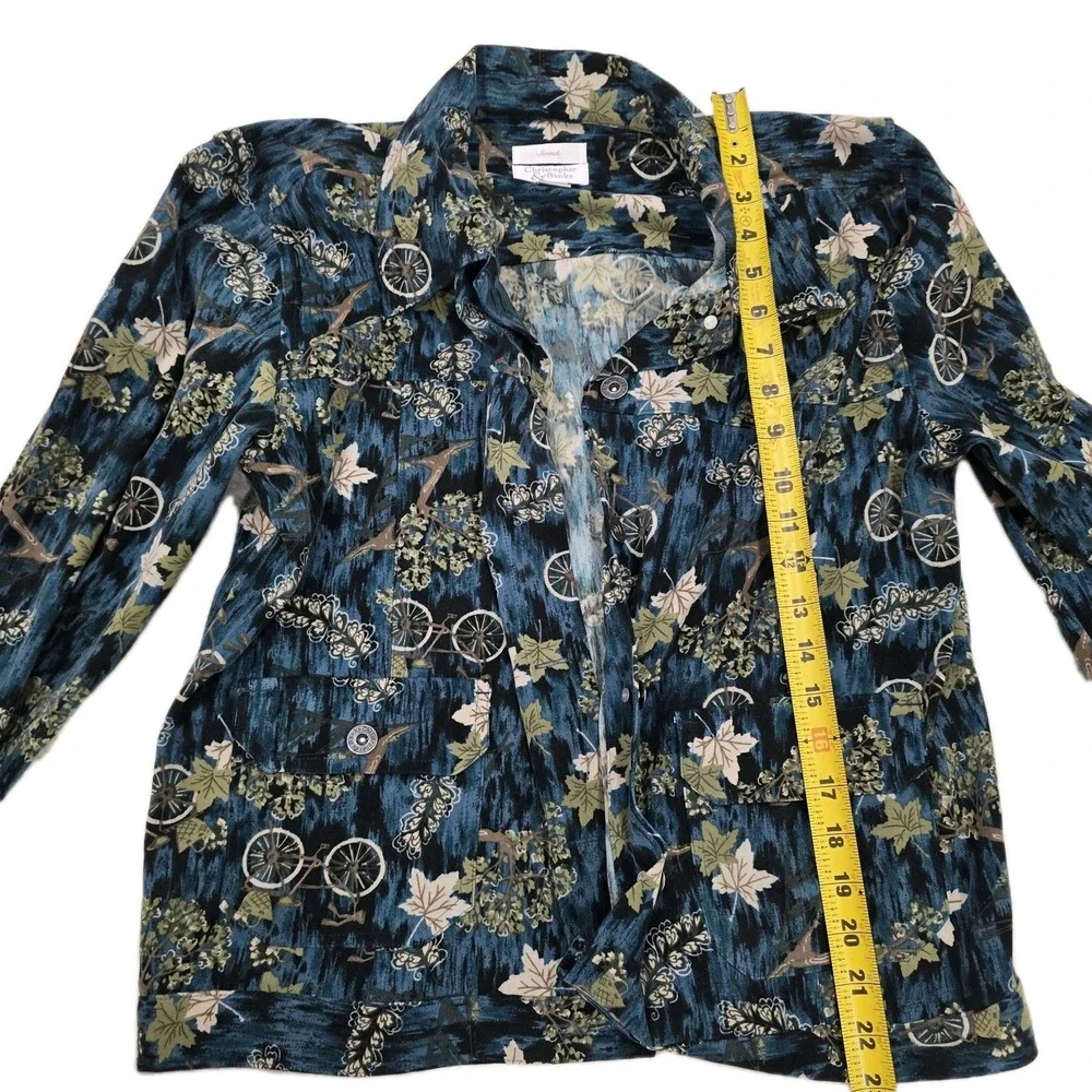 VINTAGE 2005 Christopher & Banks Blue Bicycle Maple Leaf Stretch Jacket Size‎ M